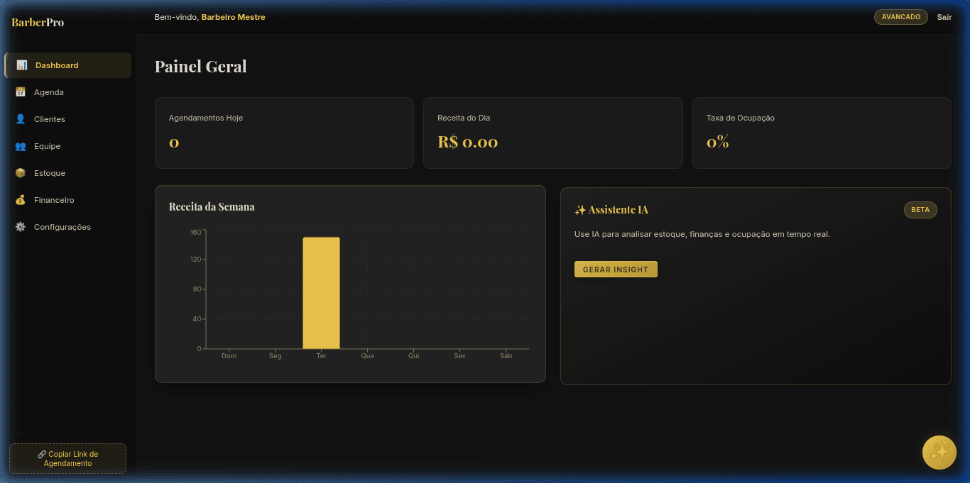 Painel de Controle BarberPro Dashboard e Inteligência Artificial